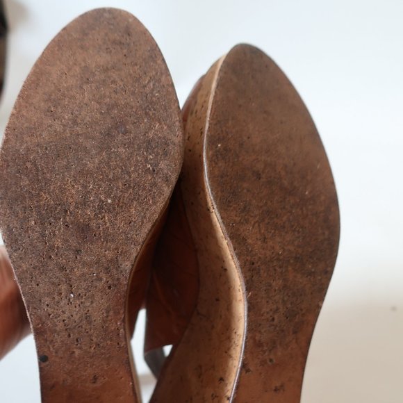 RAMON TENZA LEATHER CORK WEDGE SLINGBACK HEELS 9 * - Picture 9 of 12